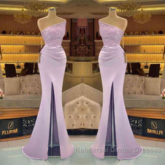 Sequins Formal Dresses Light Purple Mermaid Semi Formal Prom Dress Long Slit Strapless