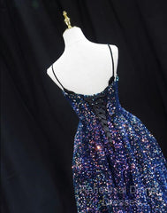 Sequins V-Neckline Short Straps Homecoming Dress, Short Sequins Semi Formal Prom Dress