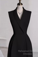 Sexy A Line Black Satin Party Dresses Long Semi Formal Prom Dresses