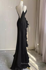 Sexy A Line Long Senior Chiffon Black Semi Formal Prom Dress Formal Dress