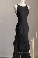 Sexy A Line Long Senior Chiffon Black Semi Formal Prom Dress Formal Dress