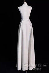 Sexy A Line Satin Party Dresses Long White Semi Formal Prom Dresses