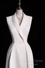 Sexy A Line Satin Party Dresses Long White Semi Formal Prom Dresses