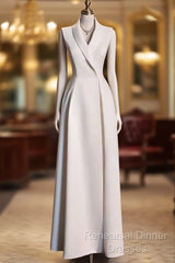 Sexy A Line Satin Party Dresses Long White Semi Formal Prom Dresses