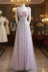 Sexy A Line Straps Lilac Sequin Semi Formal Prom Dress