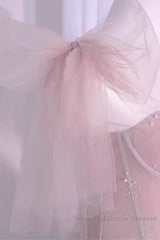 Sexy A Line Straps Neckline Long Pink Semi Formal Prom Dress