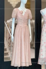 Sexy A Line V Neckline Pink Chiffon Beach Dress WomenS Vacation Dresses