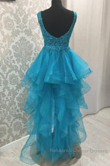Sexy Asymmetrical V-Neck Tulle Semi Formal Prom Dresses