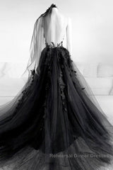 Sexy Backless Appliques Black Lace Long Semi Formal Prom Dresses, Black Lace Formal Dresses, Black Evening Dresses