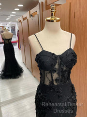 Sexy Black Mermaid Lace Long Semi Formal Prom Dress Evening Dress