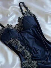 Sexy Bodycon Mermaid Straps Long Navy Blue Lace Semi Formal Prom Dress Party Dresses