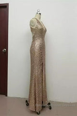 Sexy Leg Split Open Back Mermaid Sequins Semi Formal Prom Dresses