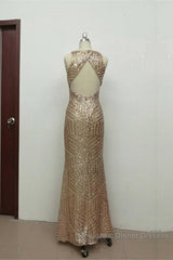 Sexy Leg Split Open Back Mermaid Sequins Semi Formal Prom Dresses