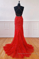 Sexy Long Lace Red Semi Formal Prom Dresses Open Back