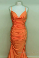 Sexy Mermaid Orange Satin Semi Formal Prom Dresses