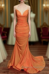 Sexy Mermaid Orange Satin Semi Formal Prom Dresses