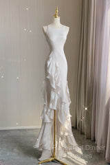 Sexy Mermaid Scoop Satin Night Party Dress White Long Semi Formal Prom Dresses