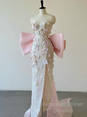 Sexy Mermaid Strapless Pink Sequin Long Floral Semi Formal Prom Dresses Party Dress