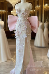 Sexy Mermaid Strapless Pink Sequin Long Floral Semi Formal Prom Dresses Party Dress