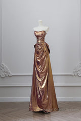 Sexy Mermaid Strapless Sequin Brown Long Semi Formal Prom Dresses