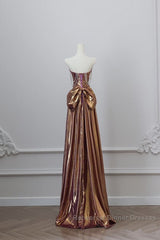Sexy Mermaid Strapless Sequin Brown Long Semi Formal Prom Dresses