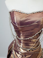 Sexy Mermaid Strapless Sequin Brown Long Semi Formal Prom Dresses