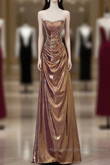 Sexy Mermaid Strapless Sequin Brown Long Semi Formal Prom Dresses