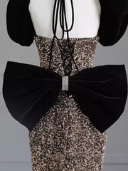Sexy Mermaid Strapless Sequin Gold Floor Length Semi Formal Prom Dress