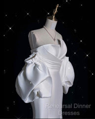 Sexy Mermaid Strapless Short Sleeves White Satin Wedding Dresses Brides Dress