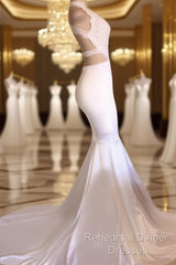 Sexy Open Back White Jersy Semi Formal Prom Dress With High Collar