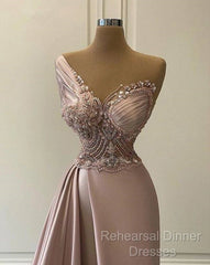 Sexy Robe De Soiree A-Line One-Shoulder Floor Length Beaded Slit Long Semi Formal Prom Dresses Semi Formal Prom Gown Evening Dresses