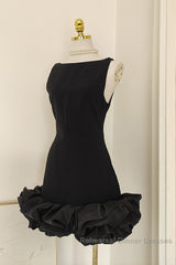 Sexy Sheath Black Satin Holiday Dress Travel Vacation Dresses Short Birthday Dress