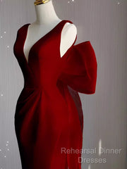 Sexy Sheath V Neckline Long Senior Red Semi Formal Prom Dress Formal Dress