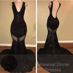 Sexy V-Neck Black Sequined Burgundy Semi Formal Prom Dresses