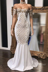 Sheath Long Mermaid Semi Formal Prom Dress With Appliques