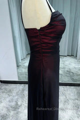 Sheath Spaghetti Straps Tulle Long Semi Formal Prom Dress With Silt
