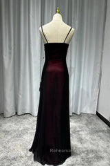 Sheath Spaghetti Straps Tulle Long Semi Formal Prom Dress With Silt
