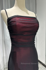 Sheath Spaghetti Straps Tulle Long Semi Formal Prom Dress With Silt