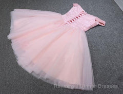 Shiny Beadings Off the Shoulder Pink Short Homecoming Semi Formal Prom Dresses, Off Shoulder Pink Beaded Formal Graduation Evening Dresses