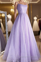 Shiny Purple Long Lace Semi Formal Prom Dresses, Shiny Purple Lace Formal Evening Dresses