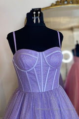 Shiny Purple Pink Long Semi Formal Prom Dresses, Purple Pink Long Formal Evening Dresses