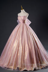 Shiny Tulle Sequins Long Semi Formal Prom Dress, Beautiful Pink Formal Dress Sweet 16 Dress