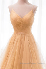 Shiny V Neck Backless Golden Long Semi Formal Prom Dresses, Backless Golden Formal Dresses, Golden Evening Dresses