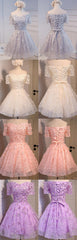 Short A-Line Junior Cute Off Shoulder Full Lace Appliques Beads Sweetheart Lace Up Back Homecoming Dress