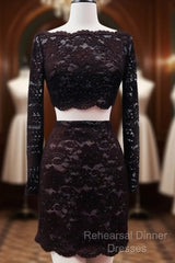 Short Black Lace Two Piece Semi Formal Prom Dress