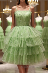 Short Green Semi Formal Prom Dresses, Short Green Graduation Homecoming Dresses