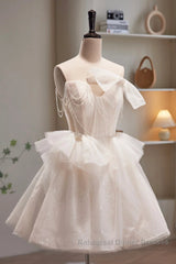 Short Light Champagne Tulle Semi Formal Prom Dresses, Short Champagne Tulle Formal Homecoming Dresses