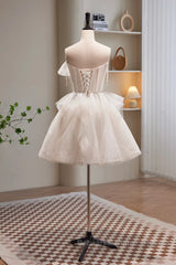 Short Light Champagne Tulle Semi Formal Prom Dresses, Short Champagne Tulle Formal Homecoming Dresses