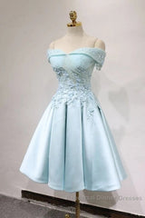 Short Off Shoulder Semi Formal Prom Homecoming Dresses Lace Embroidery