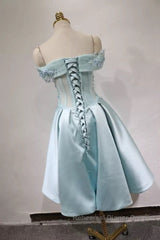 Short Off Shoulder Semi Formal Prom Homecoming Dresses Lace Embroidery